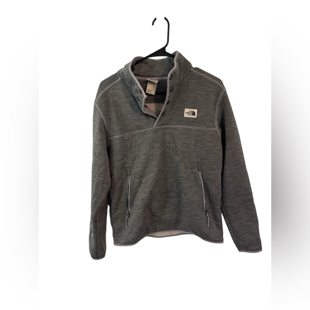 The North Face Men's Gray Snap Neck Pullover Sweatshirt Fleece Casual Streetwear